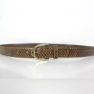 80’s Caramel Brown Genuine Snake Leather Belt with Gold Buckle, Small S Skinny